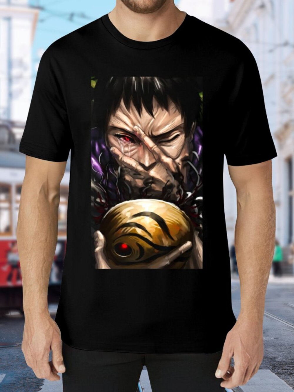 Black Graphic Short Sleeve Tee with Gold Orb Artwork